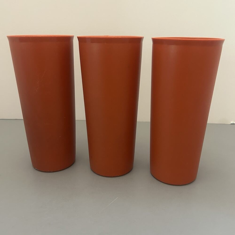 Tupperware Tumblers Orange Color 16 Ounce #107-38 Set of 3 Vintage